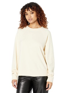 Monrow Women's HT1288-Reverse Mix Teddy Fleece Sweatshirt w/Side Zipper Off White