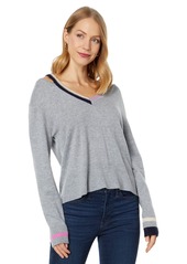 Monrow Women's HT1312-Wool Cash V-Neck Sweater w/Cut Out