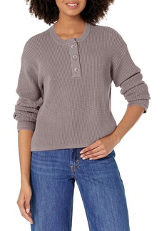 Monrow Women's HT1313-Supersoft Sweater Knit Waffle Henley Top
