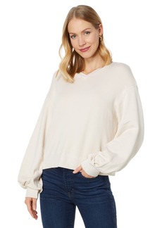 Monrow Women's HT1338-Supersoft Fleece V Neck Sweatshirt Off White