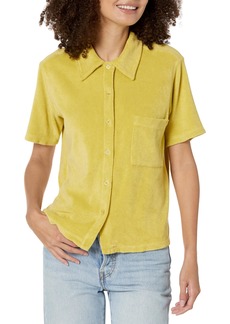 Monrow Women's HT1376-Terry Cloth Pocket Shirt