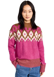 Monrow Women's Mock Neck Fair Isle Sweater  Pink Print M
