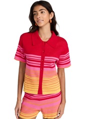 Monrow Women's  Sweater Vacation Shirt  Stripe Pink L