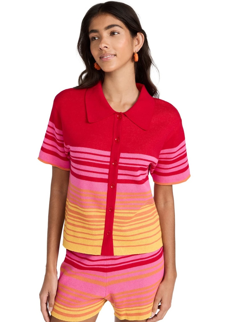 Monrow Women's  Sweater Vacation Shirt  Stripe Pink S