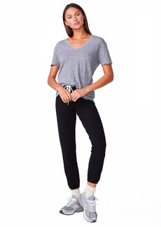 Monrow Women's Textured Tri-Blend Relaxed V-Neck Tee Layer-Friendly Casual Fit & Super Soft Material  XS