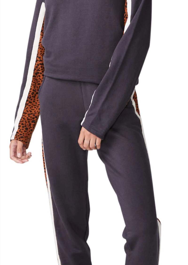 Monrow Paneled Mini Leopard Sweatpants In Faded Black