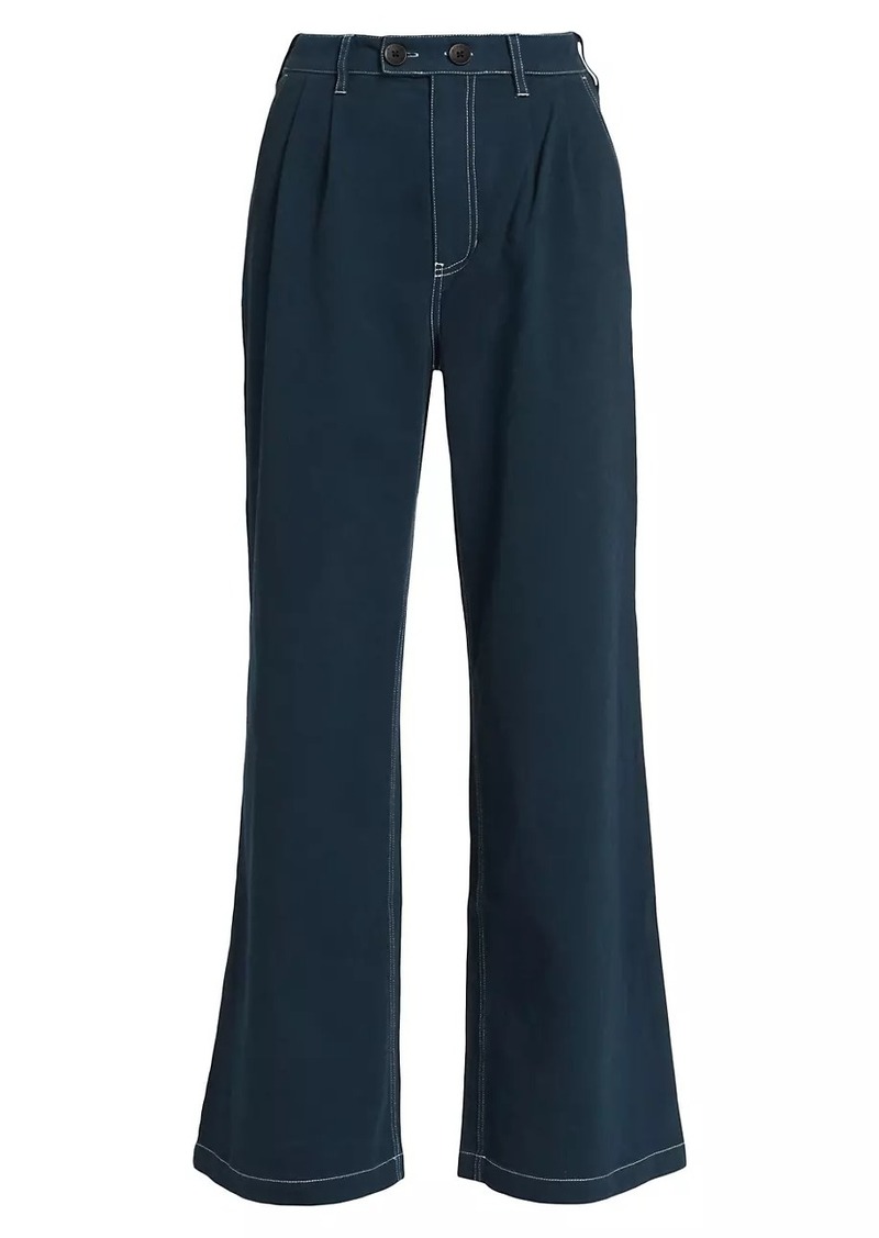 Monrow Pleated Cotton Twill Wide-Leg Trousers