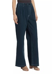 Monrow Pleated Cotton Twill Wide-Leg Trousers