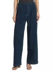 Monrow Pleated Cotton Twill Wide-Leg Trousers