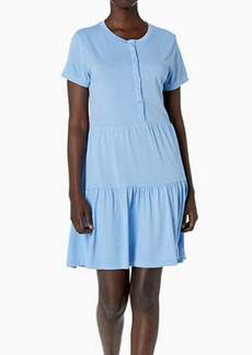 Monrow Short Sleeve Henley Ruffle Dress In Sky Blue