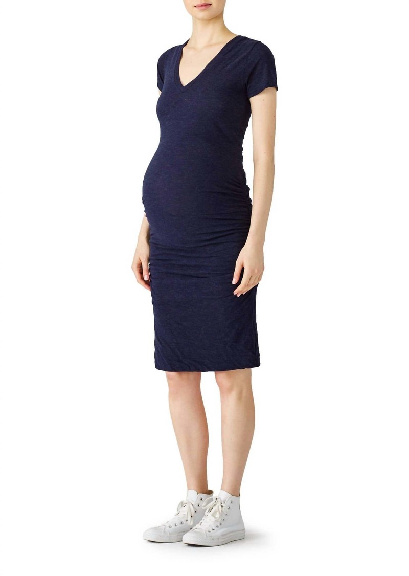 Monrow Short Sleeve Maternity Dress In Navy