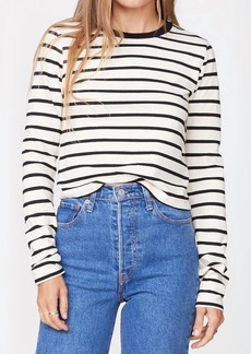 Monrow Stripe Cropped Long Sleeve In Natural/ Black