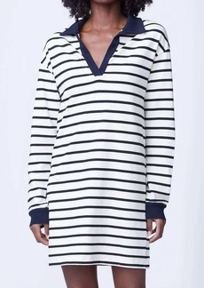 Monrow Stripe Relaxed Polo Dress In Natural/black