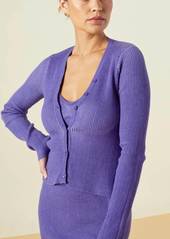 Monrow Sweater Rib Fitted Cardigan In Aster Purple