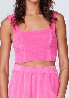 Monrow Terry Cloth Cropped Tank In Rose Bud
