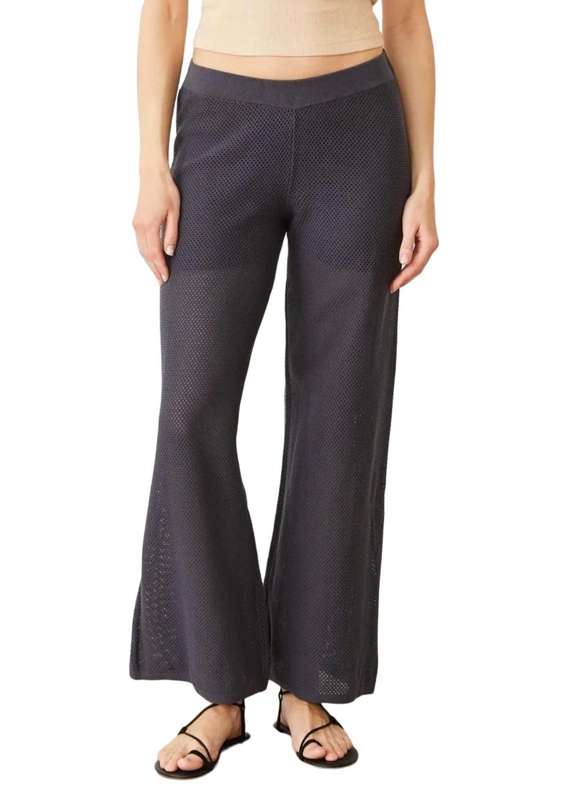 Monrow Women's Cotton Mesh Wide Leg Pant In Faded Black