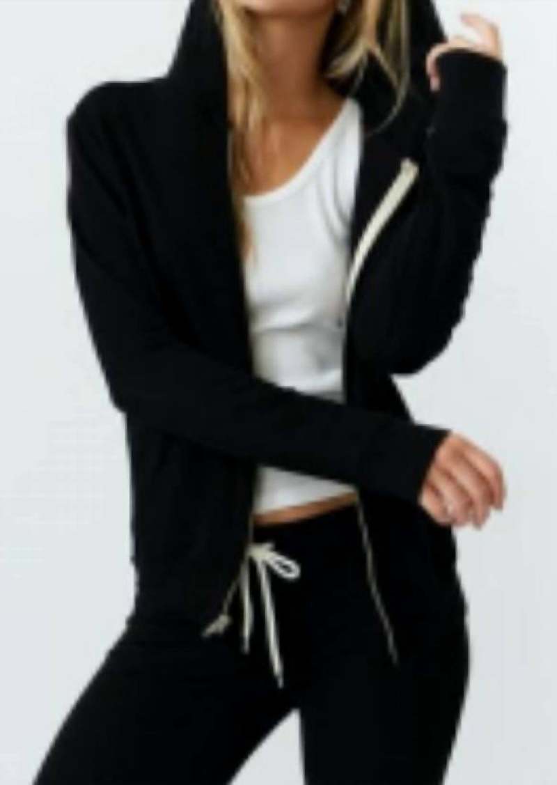 Monrow Zip Up Hoody In Black