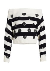 Monse Dotted Stripe Off-The-Shoulder Wool Knit Sweater