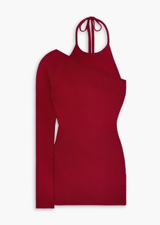 Monse - One-sleeve layered ribbed wool-blend halterneck top - Red - L