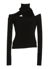 MONSE - Women's Off-The-Shoulder Wool Turtleneck Top - Black - Moda Operandi