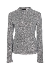 MONSE - Women's Sequined Jersey Mock-Neck Top - Silver - Moda Operandi