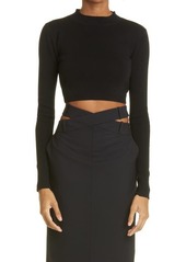 MONSE Belted Cutout Crop Wool Blend Sweater in Black at Nordstrom