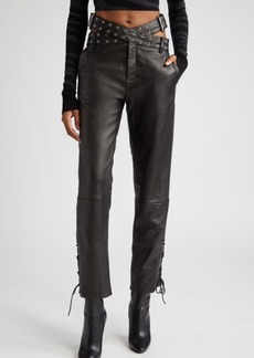 MONSE Grommet Crossover Belt Leather Pants