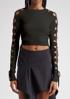 MONSE Lace Sleeve Detail Merino Wool Blend Crop Sweater