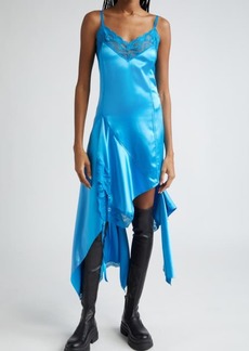 MONSE Lace Trim Asymmetric Silk Satin Midi Dress