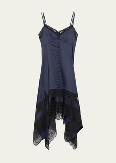Monse Lace Trim Slip Asymmetric Midi Dress
