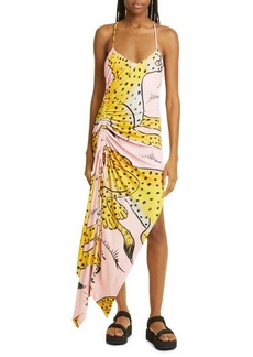 MONSE Leopard Print Draped Asymmetric Dress