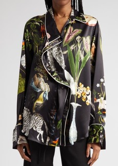 MONSE Mixed Print Silk Pajama Blouse