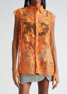 MONSE Open Back Sheer Floral Lace Top