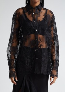MONSE Open Back Sheer Floral Lace Top