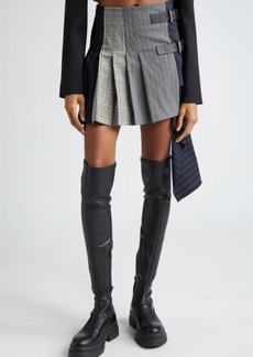 MONSE Patchwork Pleated Wool & Cotton Blend Miniskirt
