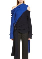 MONSE Scarf Neck Two-Tone Merino Wool Sweater in Midnight/Blue at Nordstrom