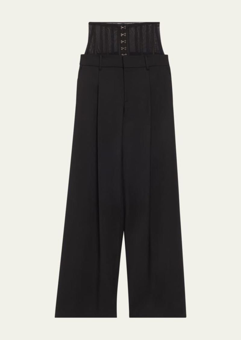 Monse Sheer Corset Wide Leg Wool Trousers