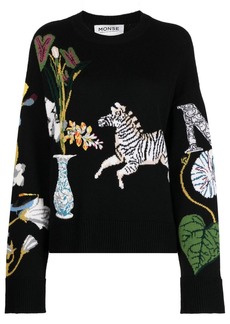 Monse motif-embroidered wool jumper