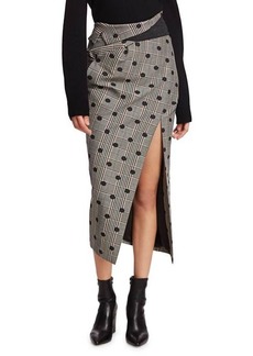 Monse Polka Dot Plaid Foldover Asymmetric Midi Skirt