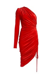 Monse Velvet Ruched One-Shoulder Drawstring Cocktail Dress
