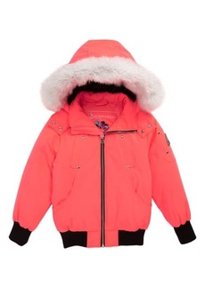 Moose Knuckles Bomber Jacket with Genuine Fox Fur Trim in Coral/White Fur at Nordstrom