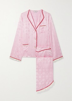 Morgan Lane Candy Land Mimi Margo Ruffled Embroidered Satin-jacquard Pajama Set