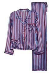 Morgan Lane Stripe Silk Pajamas in Wine at Nordstrom