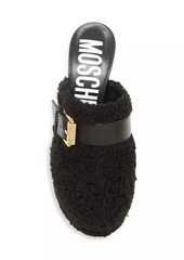 Moschino 120MM Logo Buckle Sherpa Mule Pumps