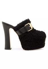 Moschino 120MM Logo Buckle Sherpa Mule Pumps