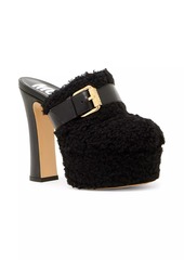 Moschino 120MM Logo Buckle Sherpa Mule Pumps