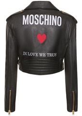 Moschino Belted Leather Cropped Logo Jacket