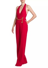 Moschino Chains & Hearts V-Neck Halter Jumpsuit