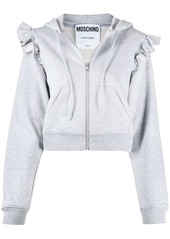 Moschino cropped frilled shoulder zipped hoodie