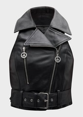 Moschino Cropped Leather Biker Vest